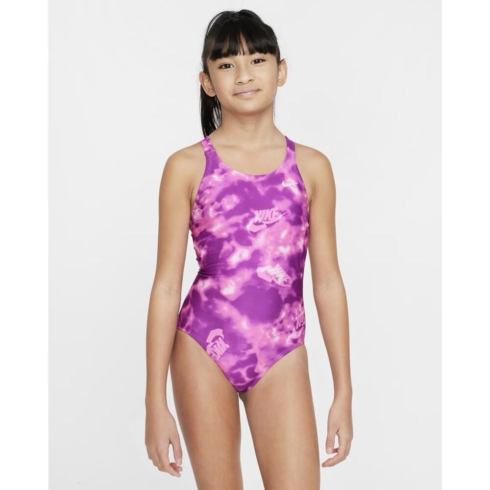 Nike Girls' XL Water Print Swimsuit One Piece Purple Logo NWT